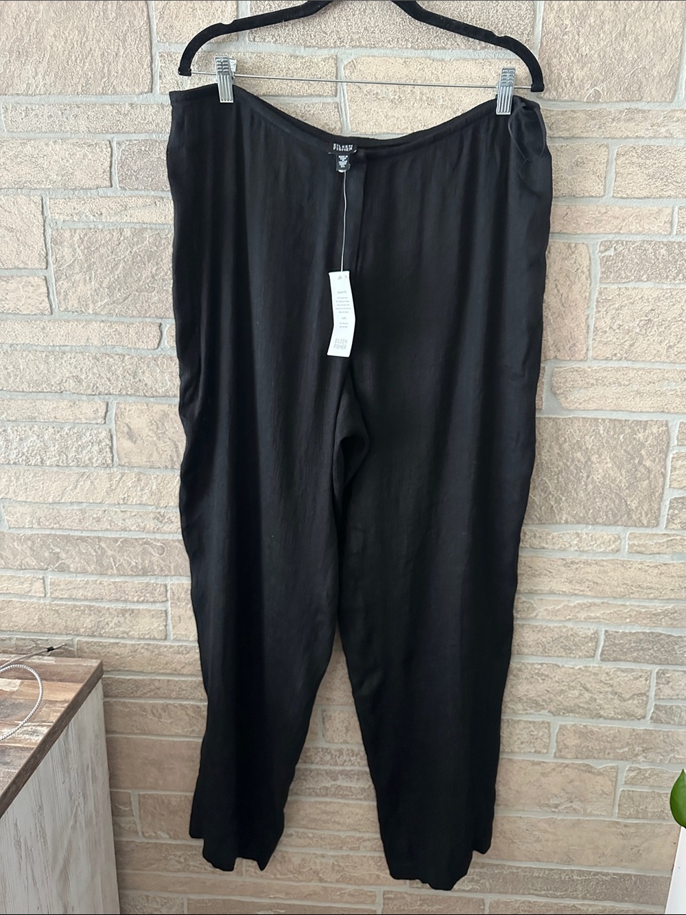 Eileen Fisher NWT Linen Cotton  Black Luxe Textured Trouser, Women’s Size XL